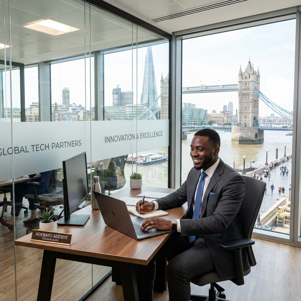 Successful UK Global Talent founder in London office