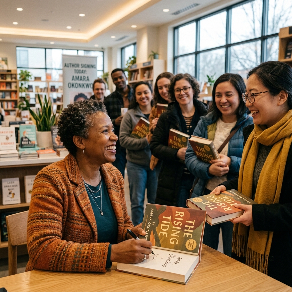 Successful bestselling author signing books