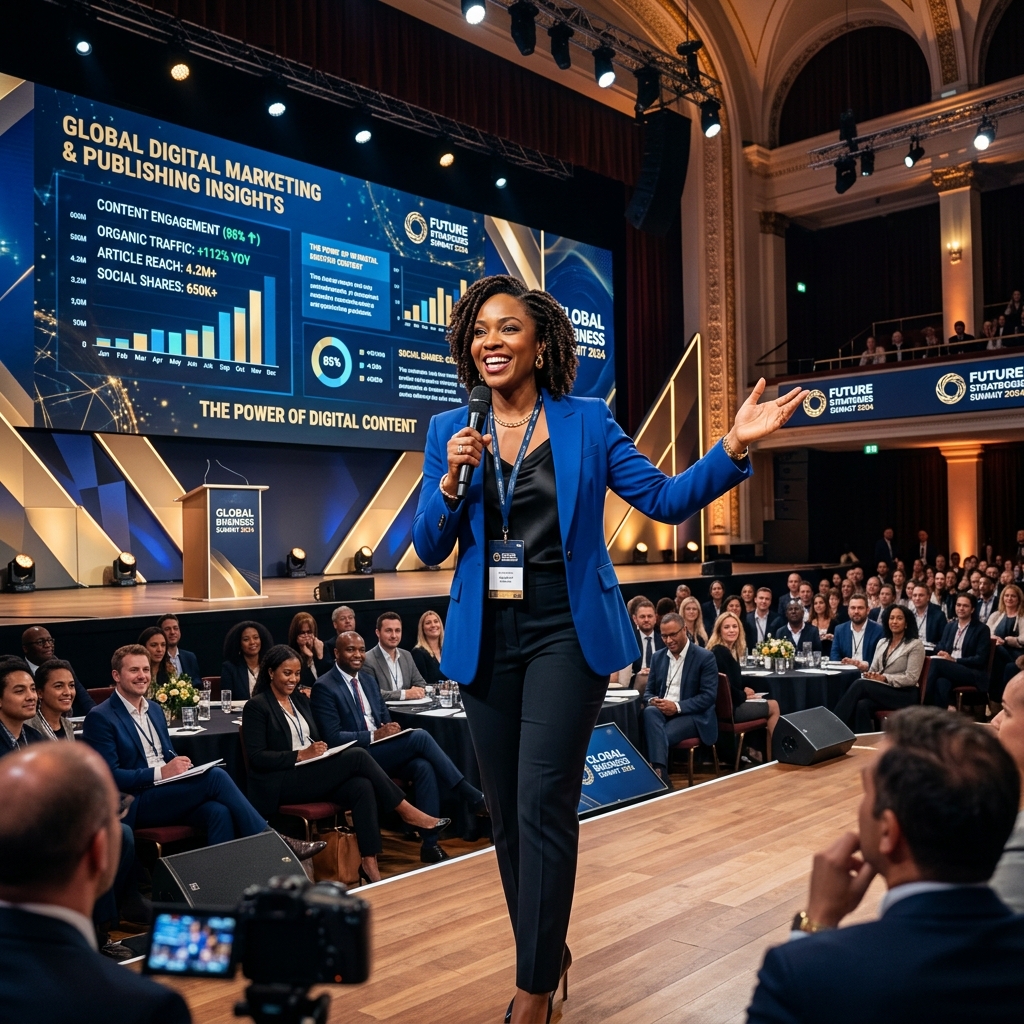 Thought leader presenting on business summit stage
